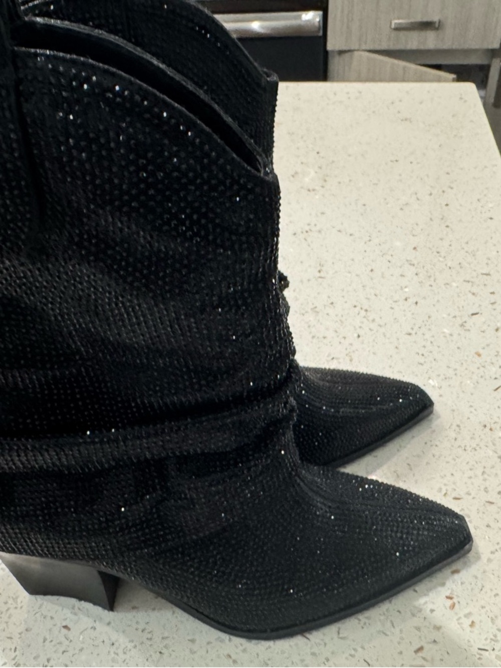 Jessica Simpson Black Crystal-Studded Pointed Toe Heeled Boots - Picture 6 of 6
